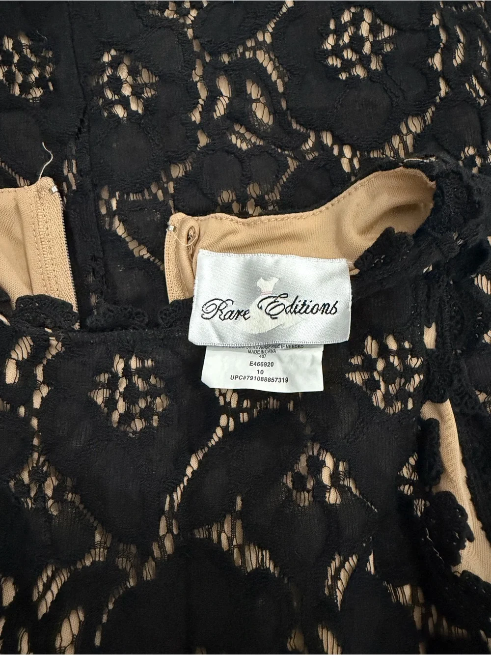 Rare Editions Black Lace Dress with Nude Lining